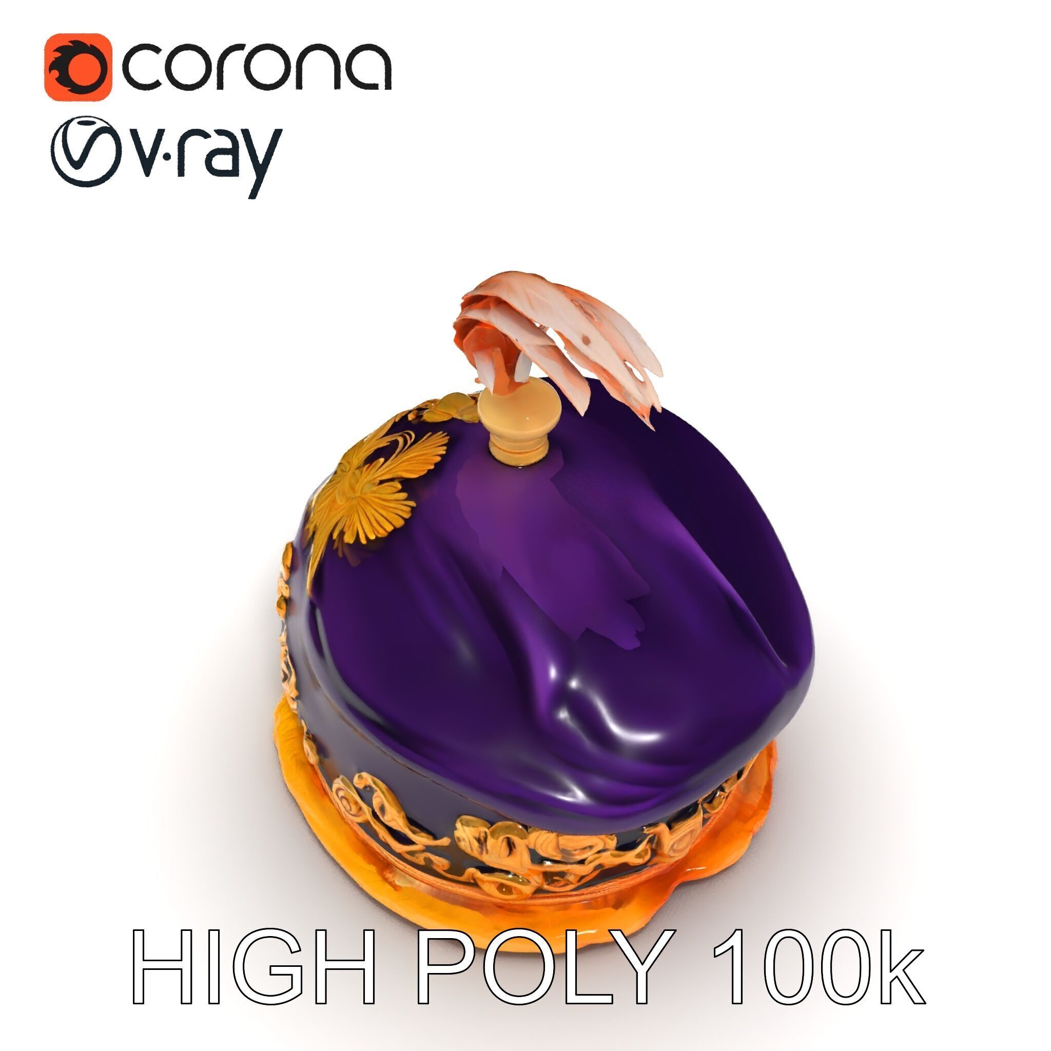 Elegant Embroidered Hat model pack with Feather Detail Low-poly 3D model_13