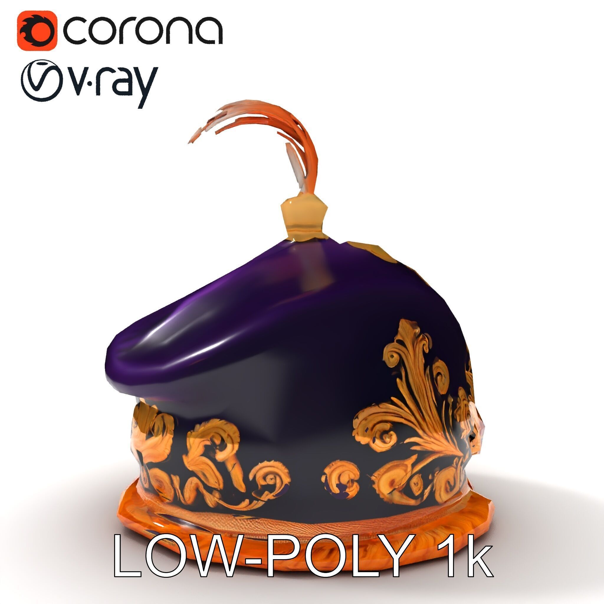 Elegant Embroidered Hat model pack with Feather Detail Low-poly 3D model_27