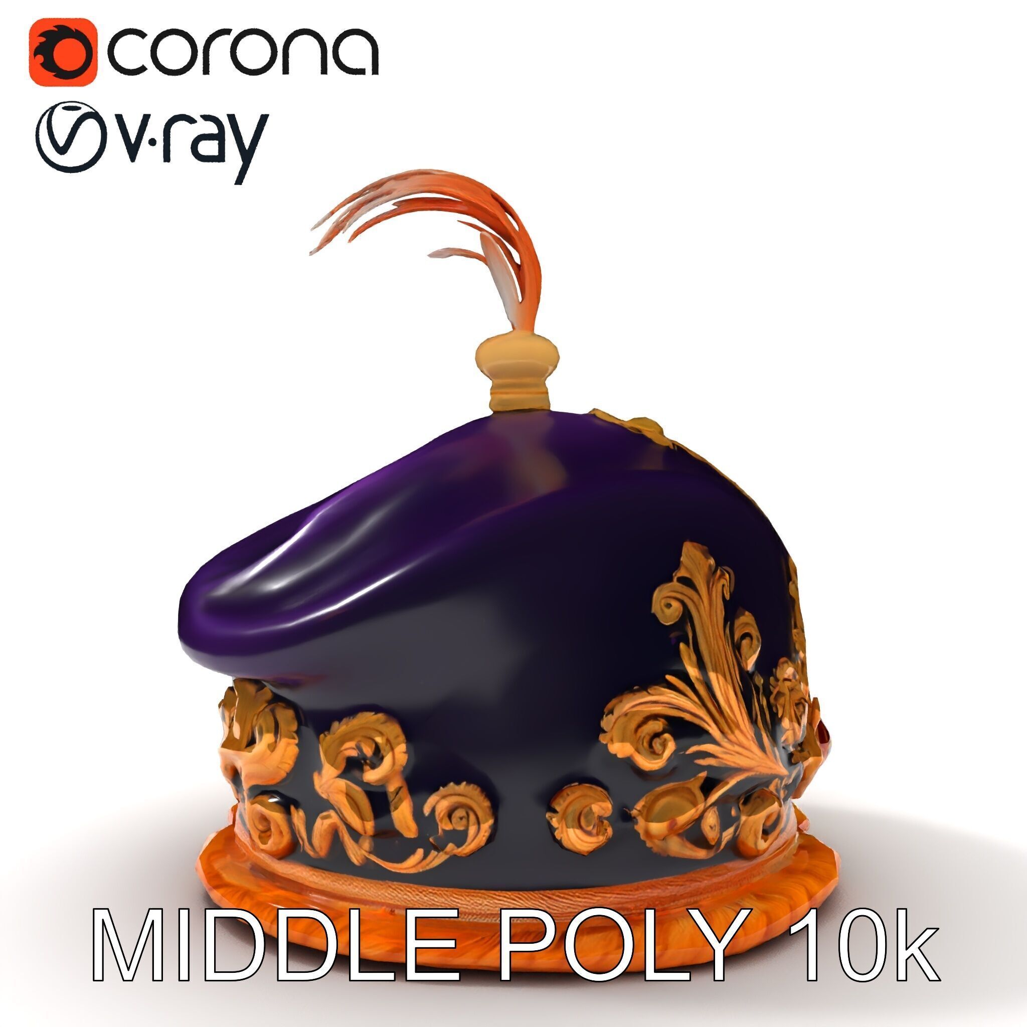 Elegant Embroidered Hat model pack with Feather Detail Low-poly 3D model_6