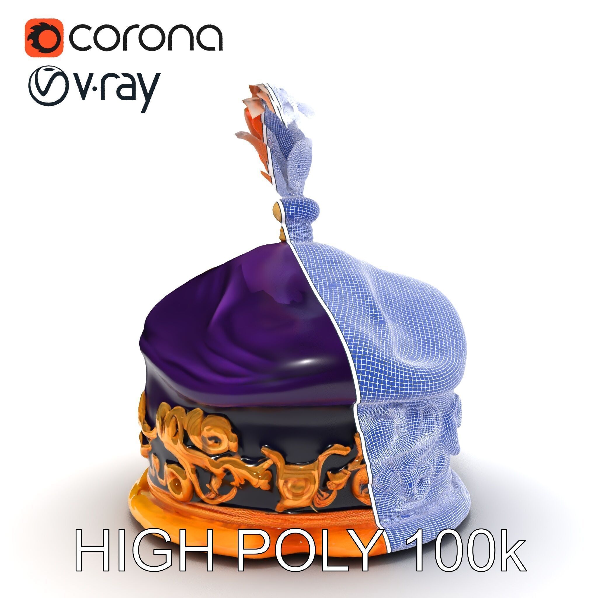 Elegant Embroidered Hat model pack with Feather Detail Low-poly 3D model_19