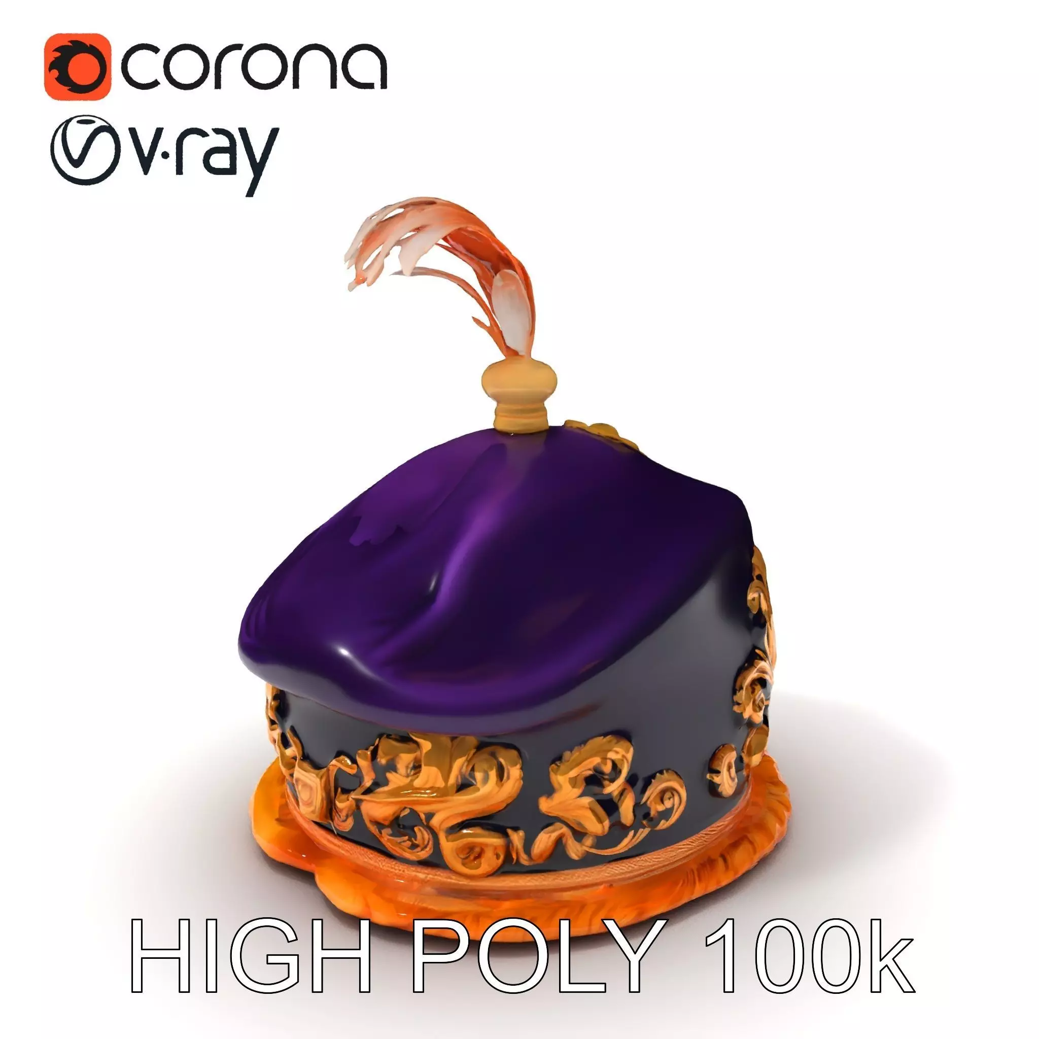 Elegant Embroidered Hat model pack with Feather Detail Low-poly 3D model_0