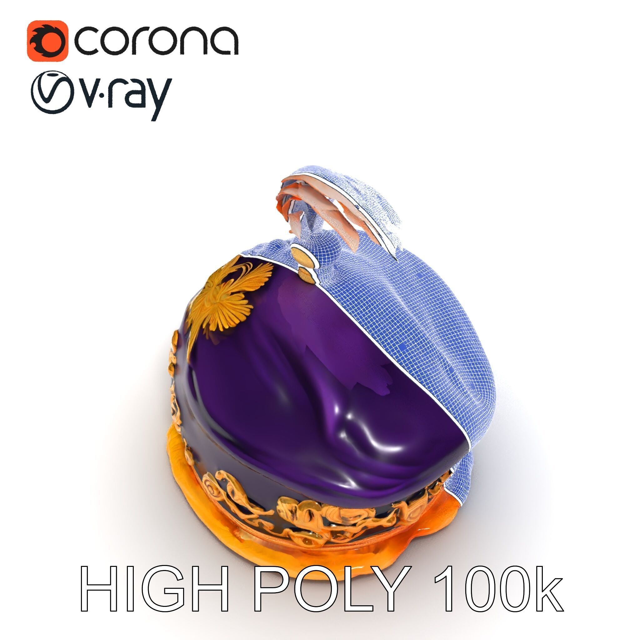 Elegant Embroidered Hat model pack with Feather Detail Low-poly 3D model_25