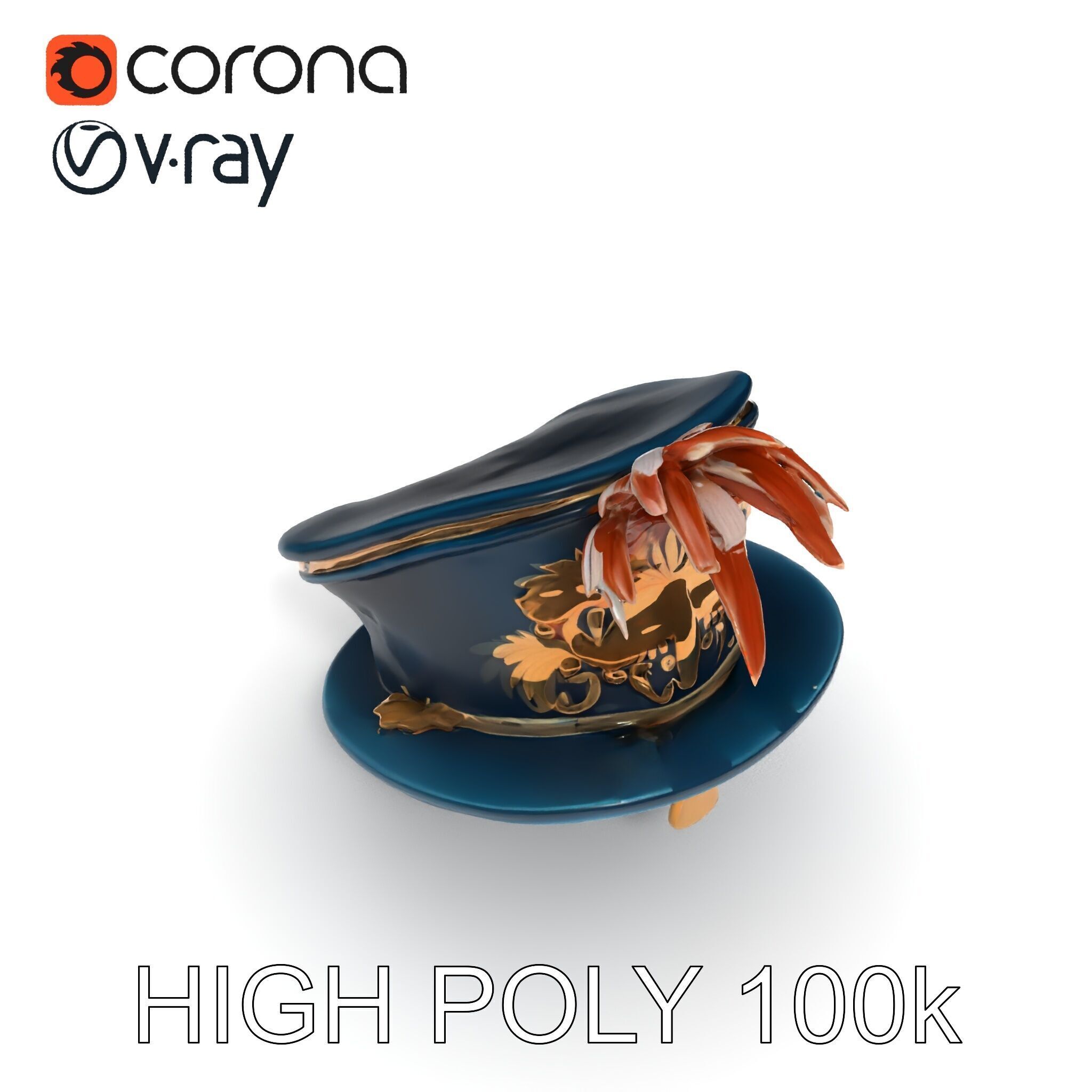 Ornate Military Hat D Model Pack Low-poly 3D model_16