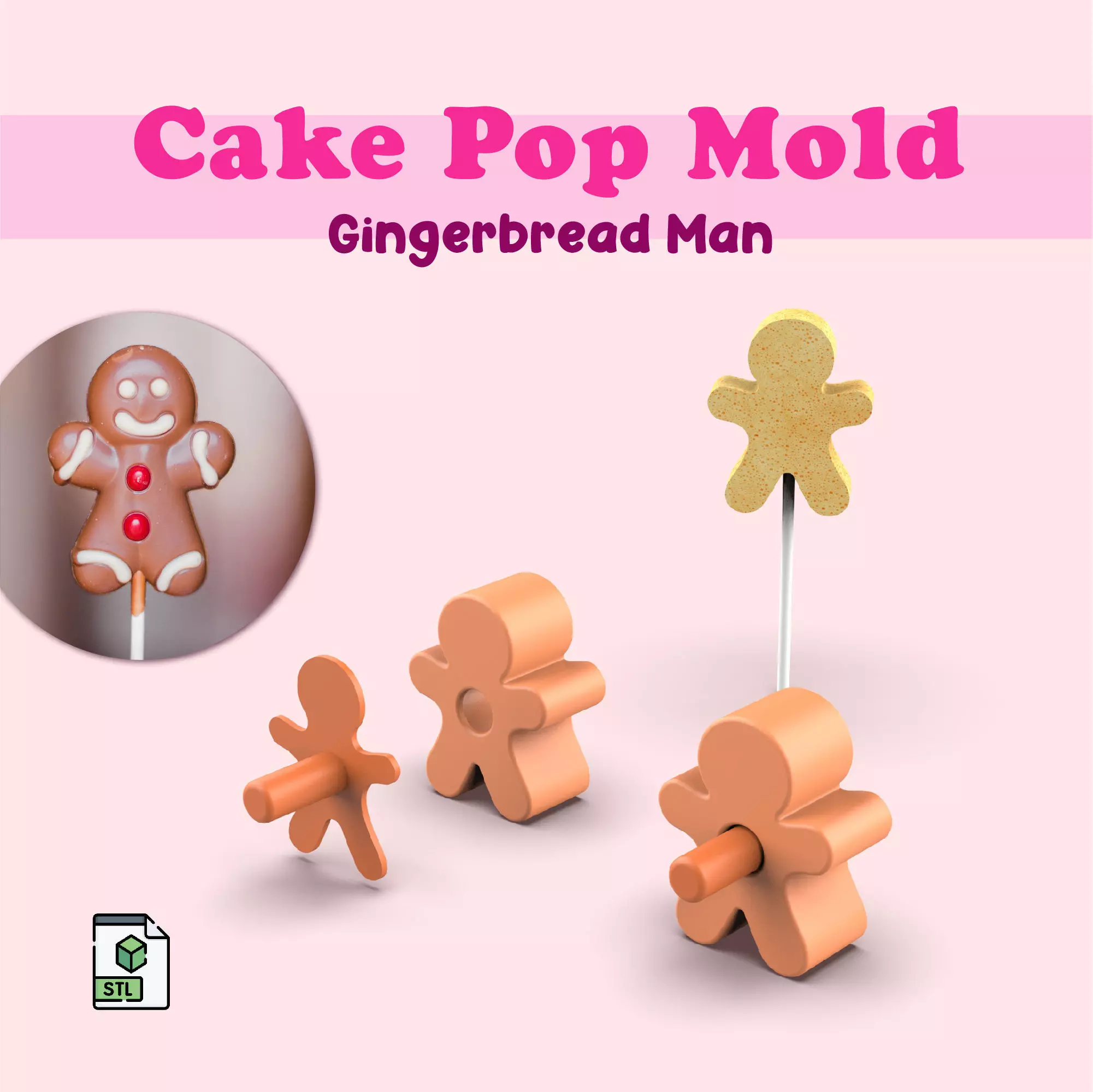 Gingerbread Man Cake Mold Christmas Cake Pop Mold 3D print model_0