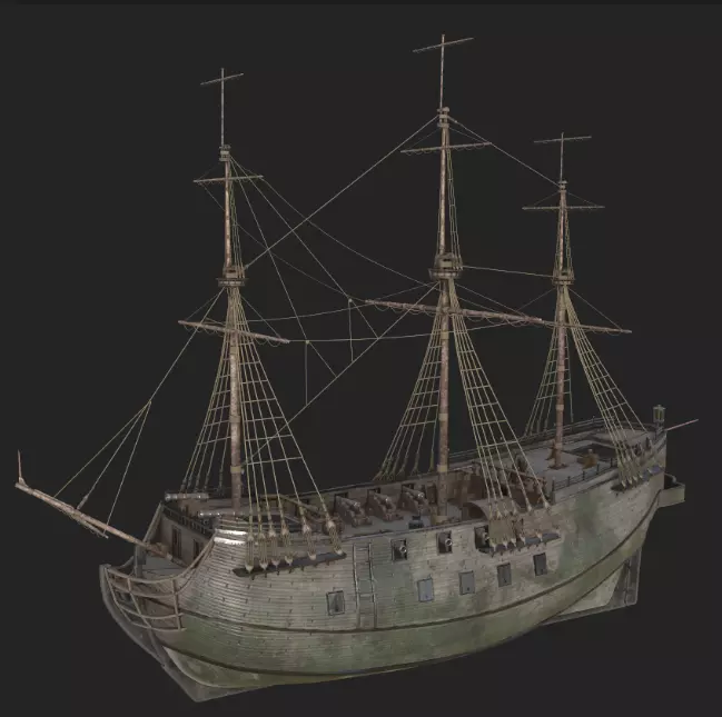 3D Galleon model with UV unwrap and textures 3D model_0
