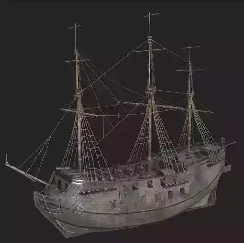 3D Galleon model with UV unwrap and textures