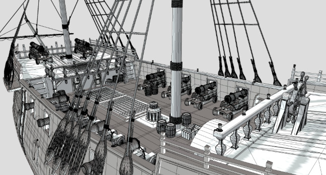 3D Galleon model with UV unwrap and textures 3D model_3