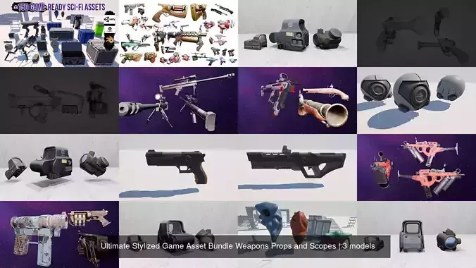Ultimate Stylized Game Asset Bundle Weapons Props and Scopes 3D Model Collection