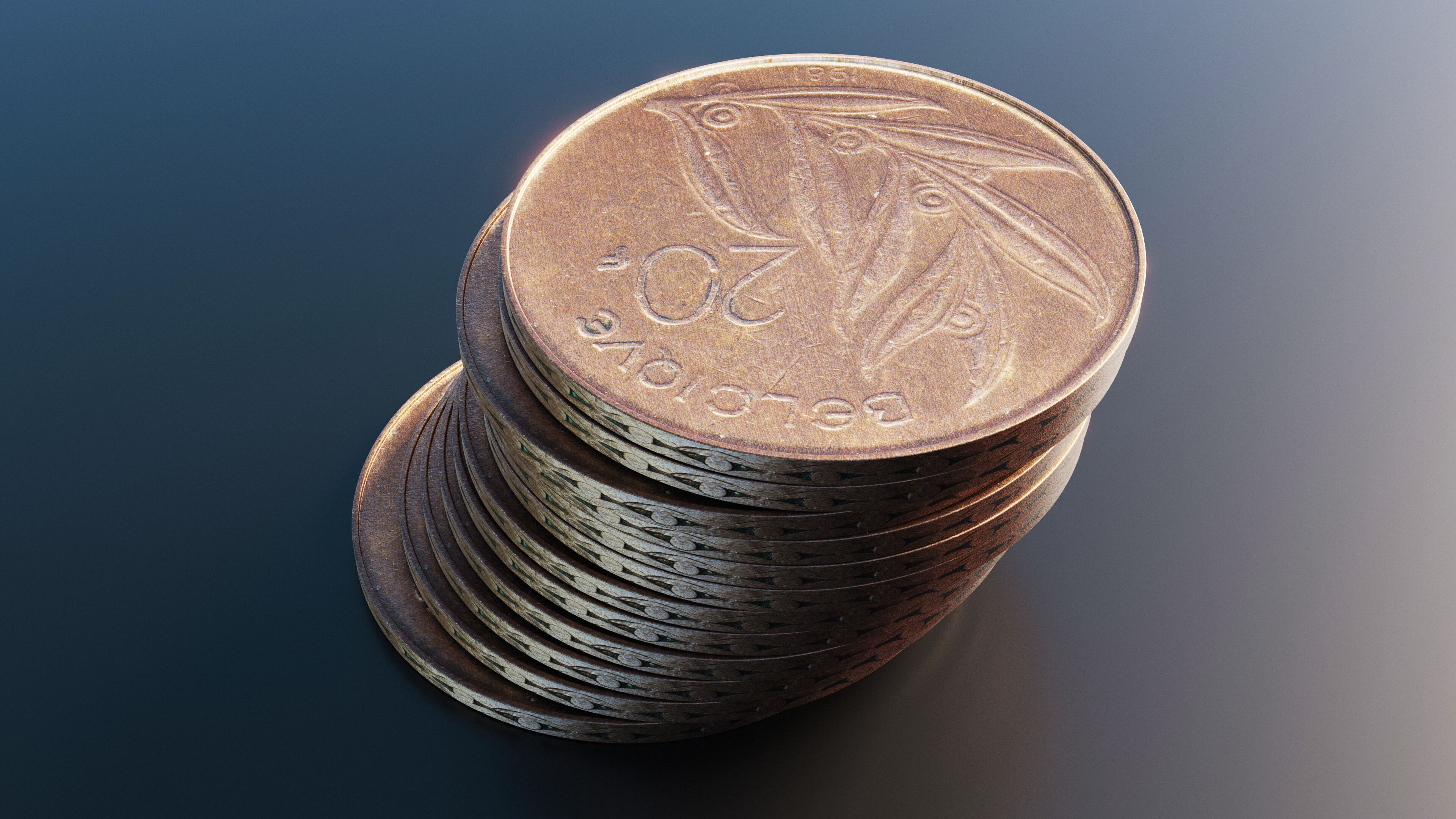 Belgian 20 Franc coin Low-poly 3D model_5