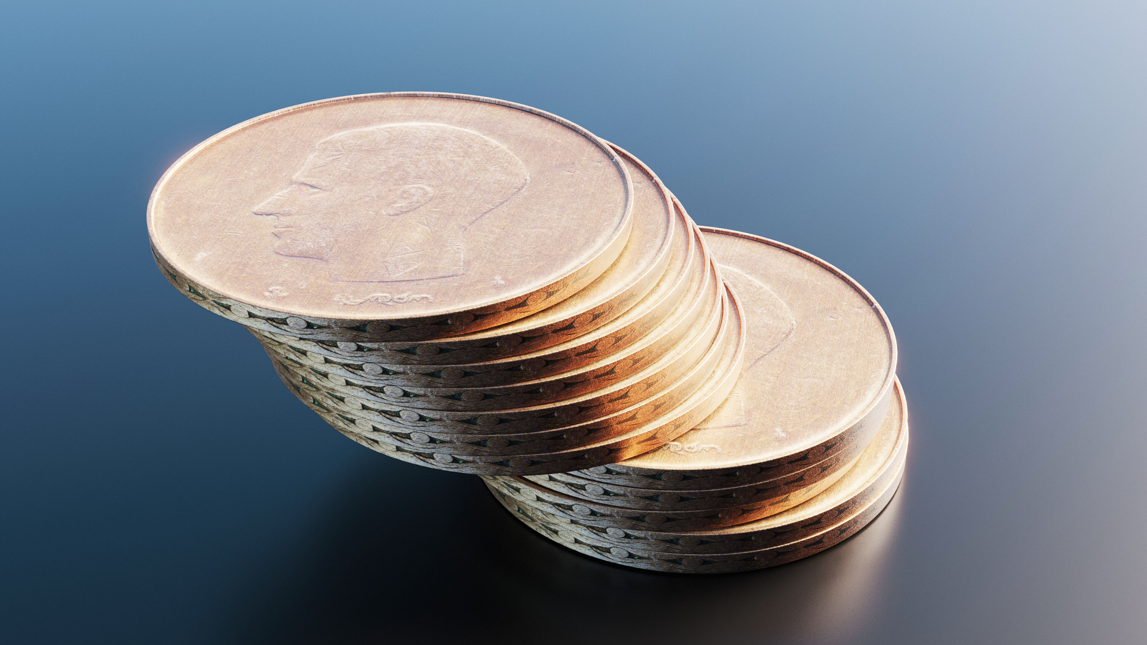 Belgian 20 Franc coin Low-poly 3D model_7