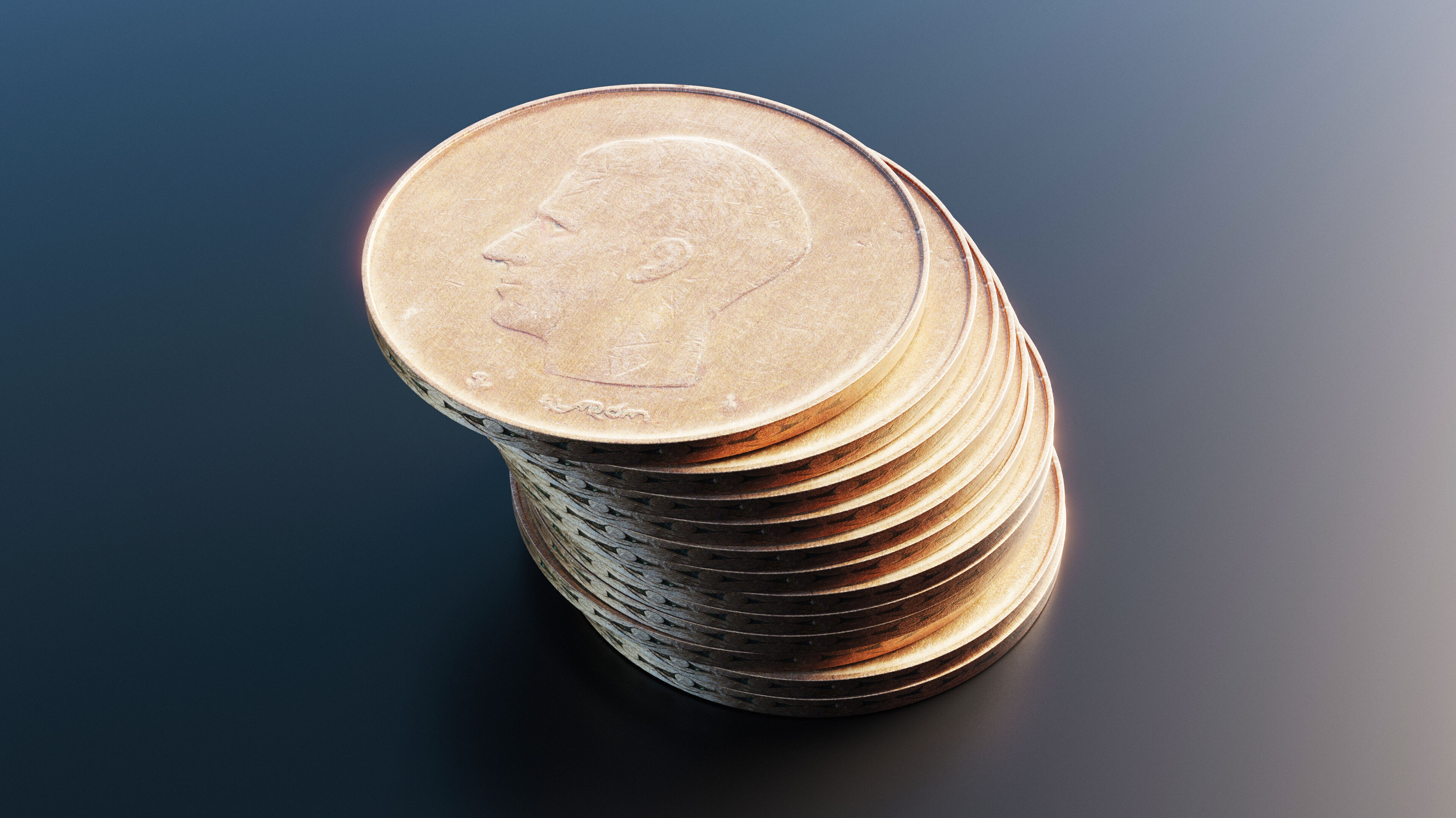 Belgian 20 Franc coin Low-poly 3D model_6