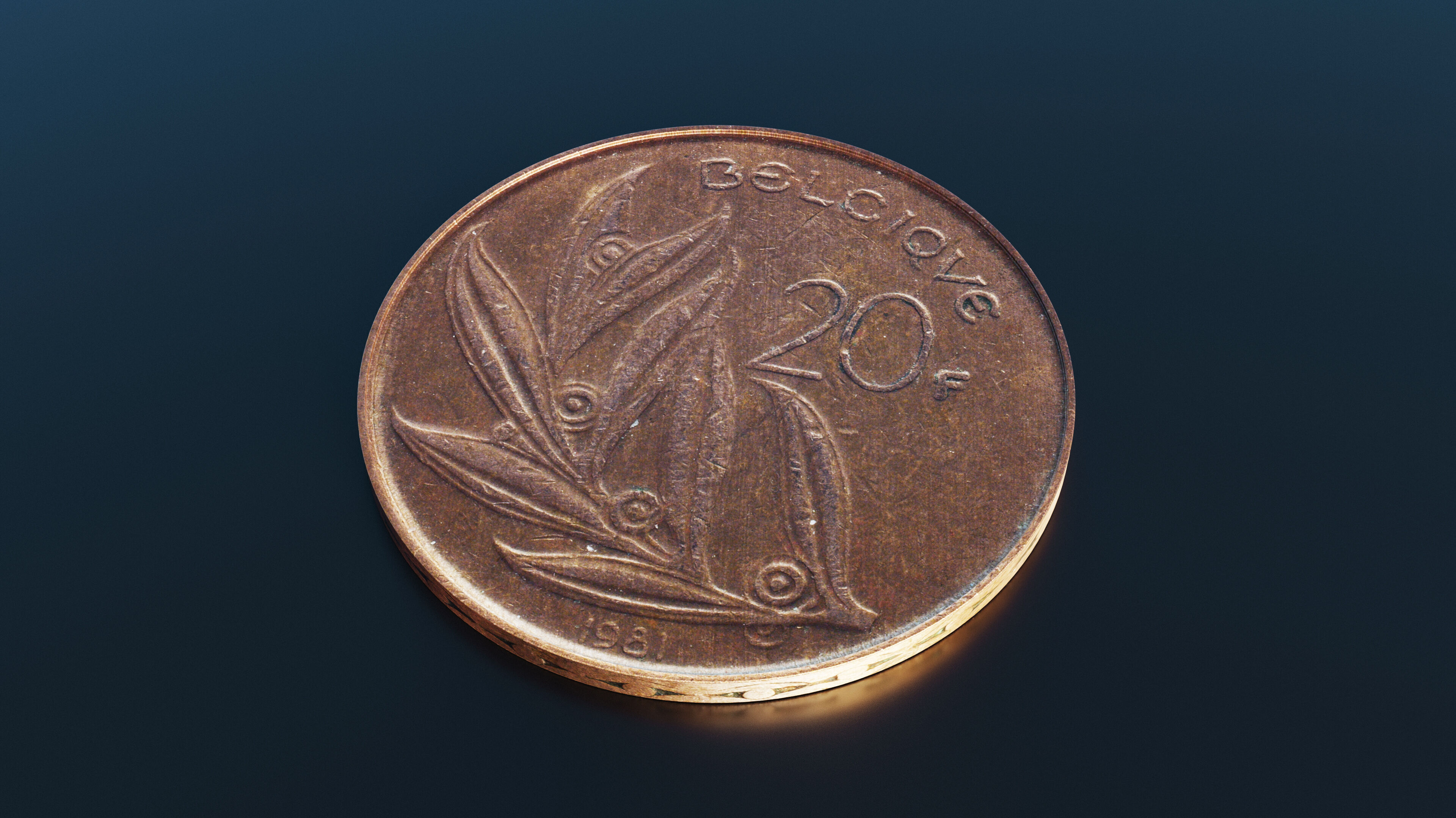 Belgian 20 Franc coin Low-poly 3D model_4