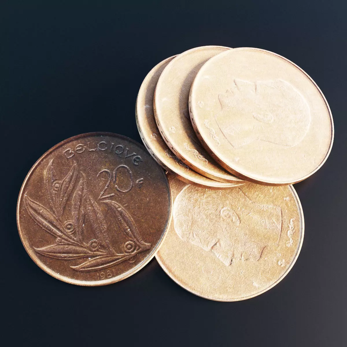 Belgian 20 Franc coin Low-poly 3D model_0