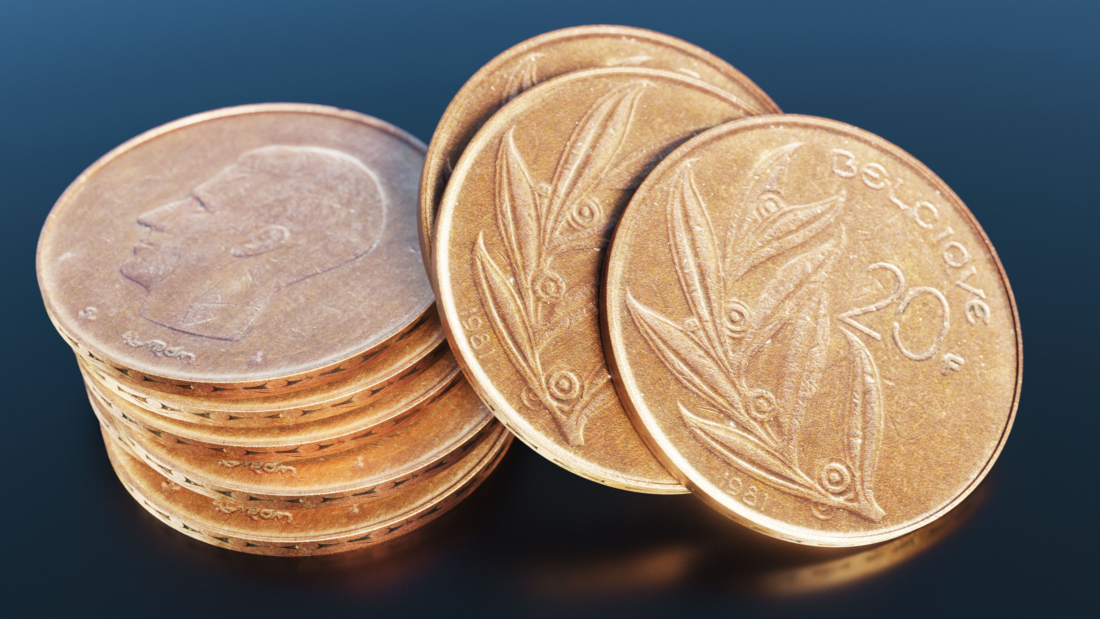 Belgian 20 Franc coin Low-poly 3D model_2