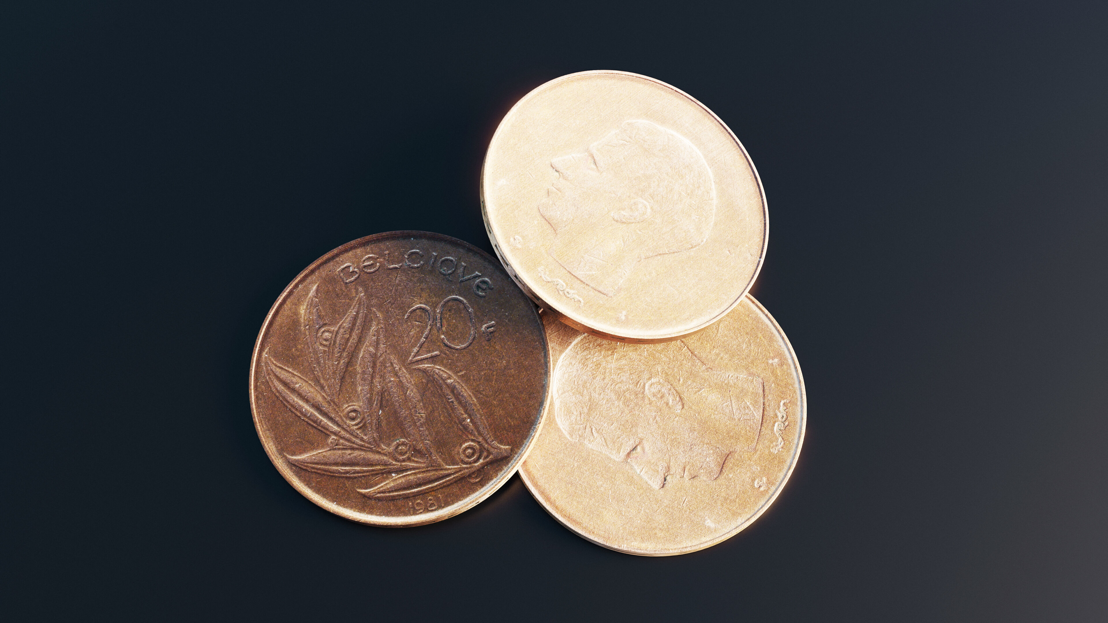 Belgian 20 Franc coin Low-poly 3D model_10