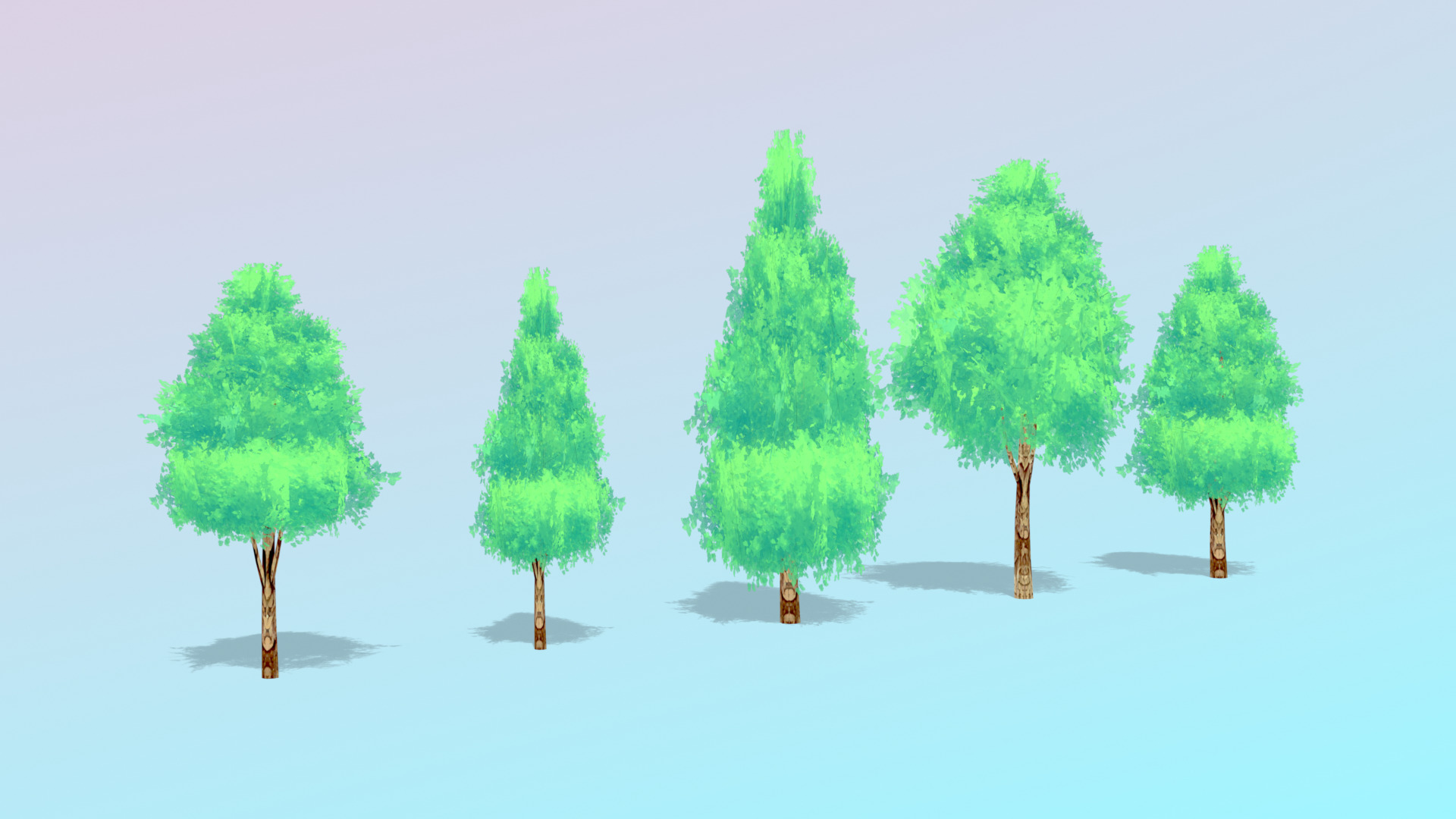 Stylized Anime Tree Pack Low-poly 3D model_1