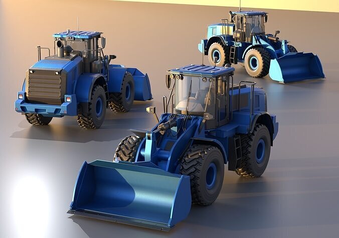 Wheel Loader blue Low-poly 3D model