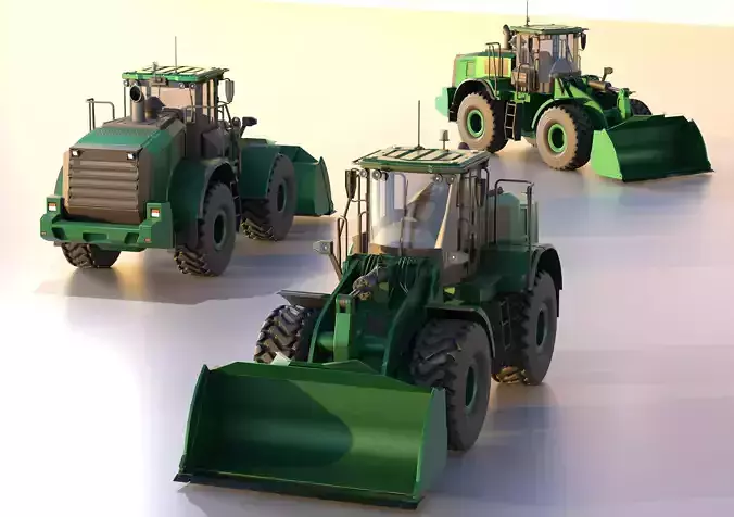 Wheel Loader Mint Green Low-poly 3D model
