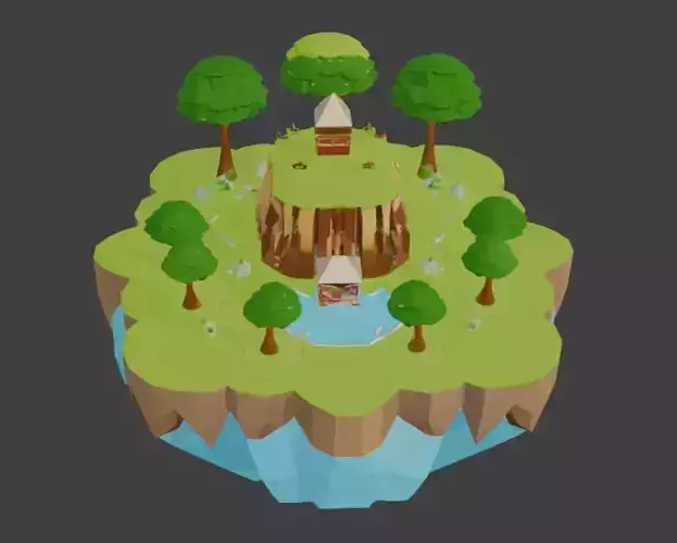 Floating Island Stylized Game-Ready 3D Model with PBR Textures
