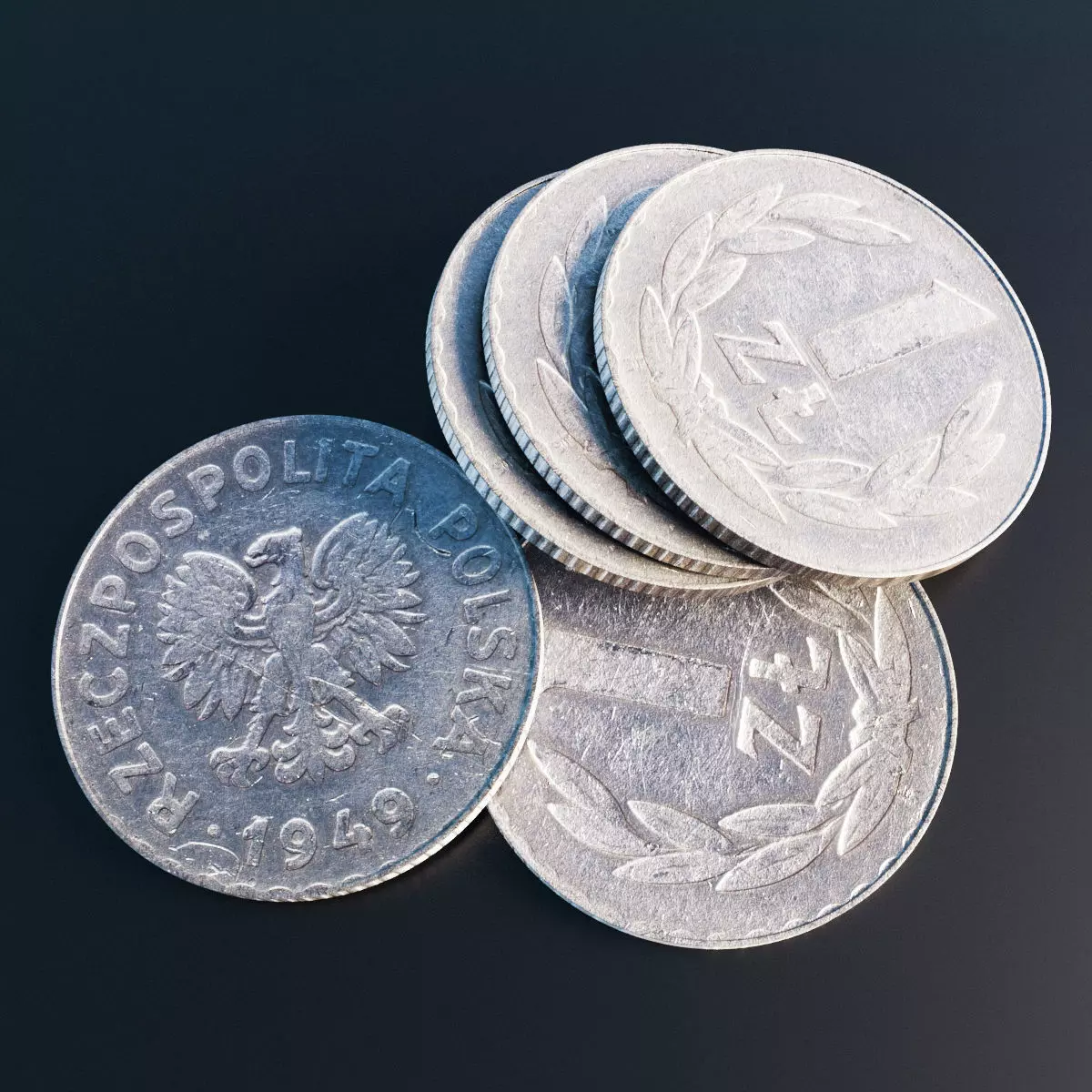 Polish 1 Zloty coin from 1949 Low-poly 3D model_0