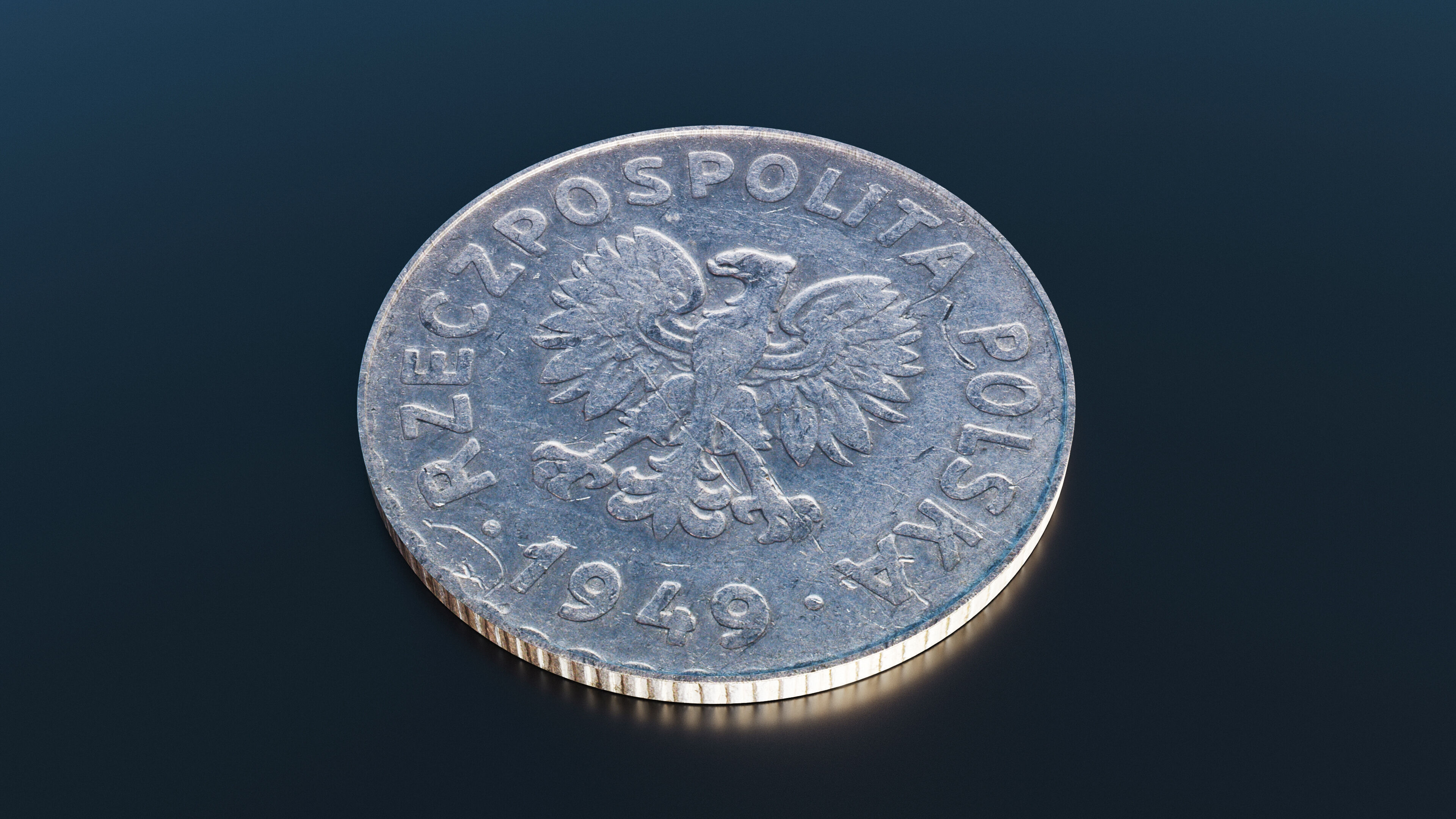 Polish 1 Zloty coin from 1949 Low-poly 3D model_4