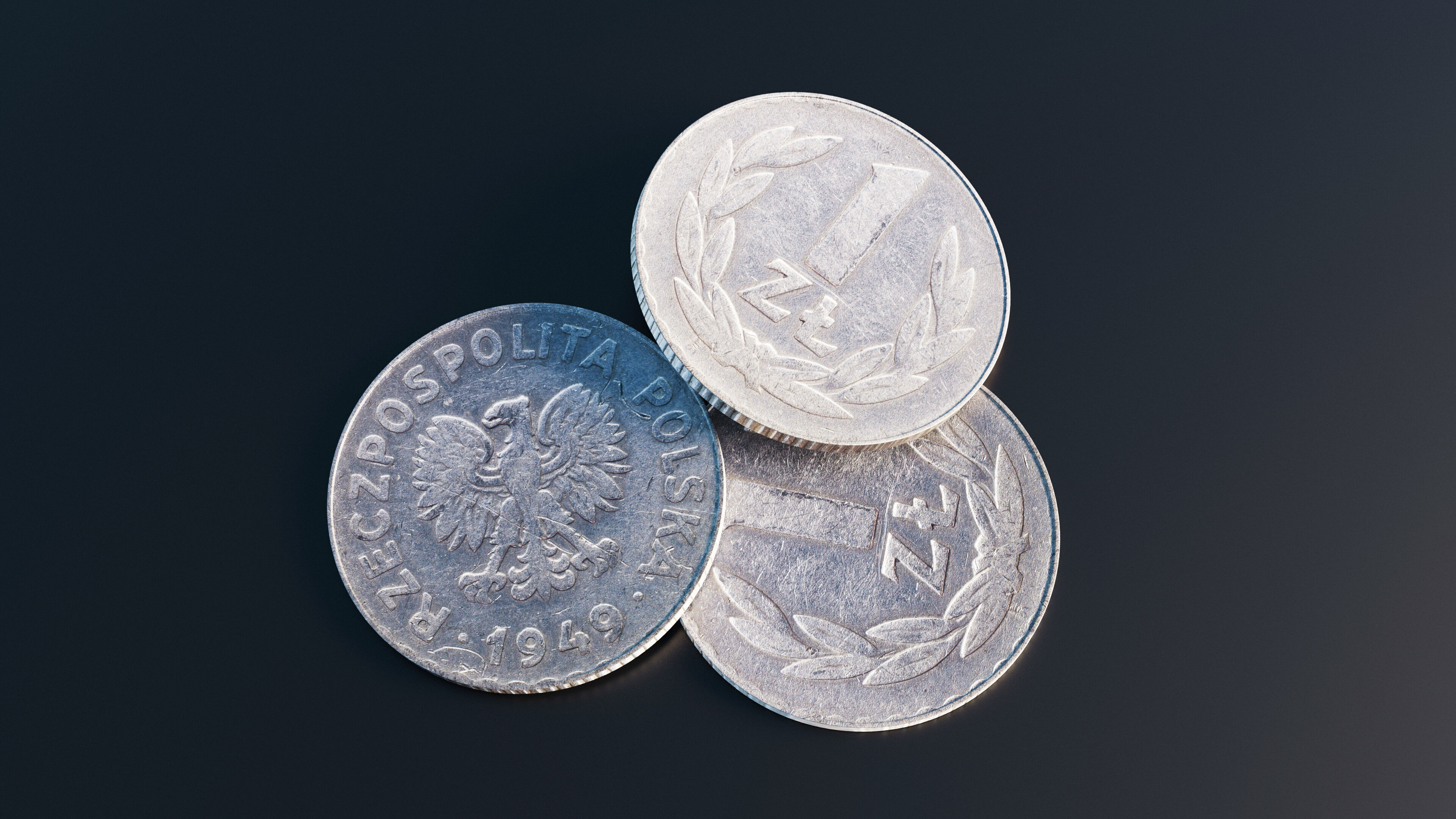 Polish 1 Zloty coin from 1949 Low-poly 3D model_10