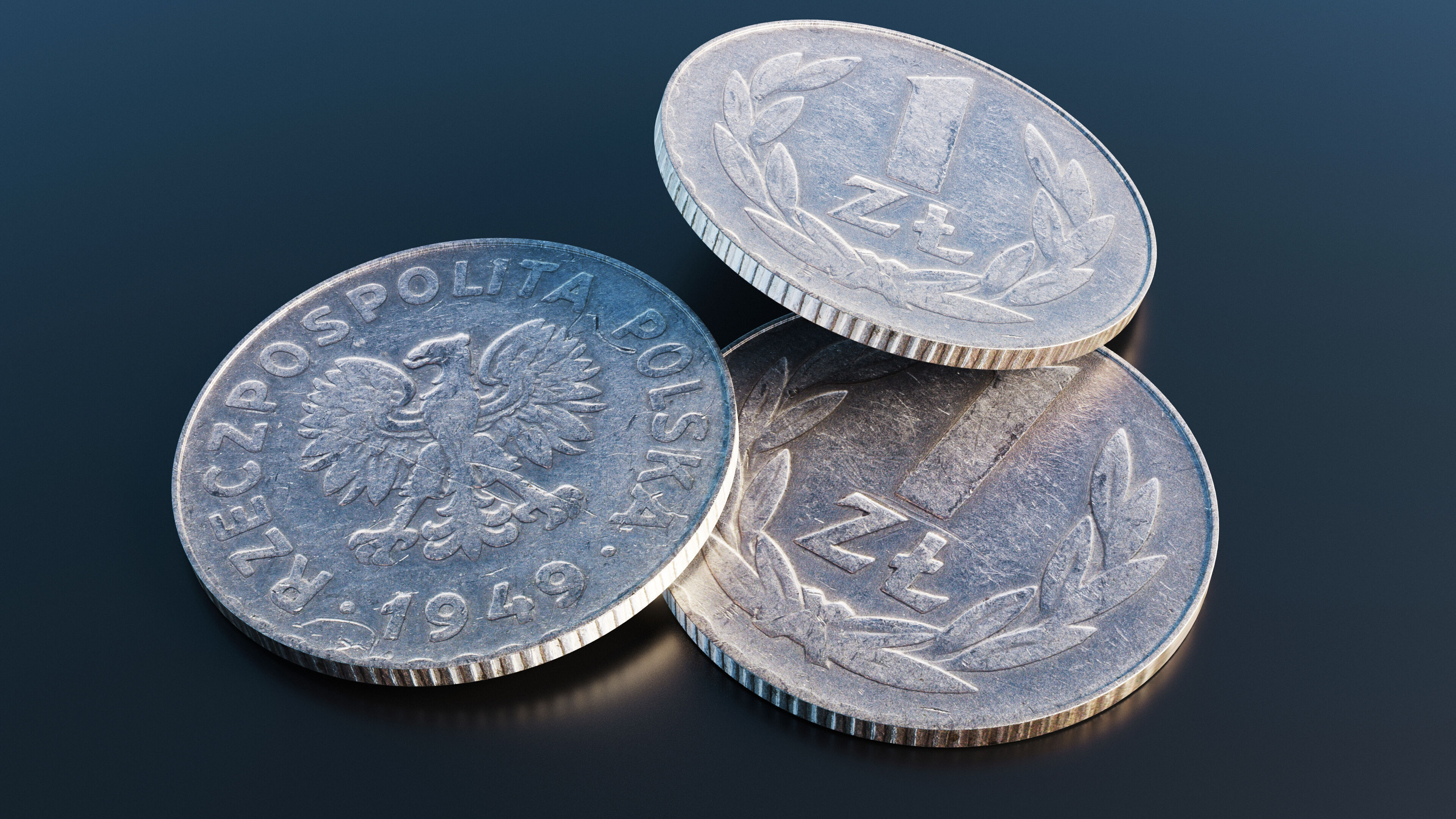 Polish 1 Zloty coin from 1949 Low-poly 3D model_9