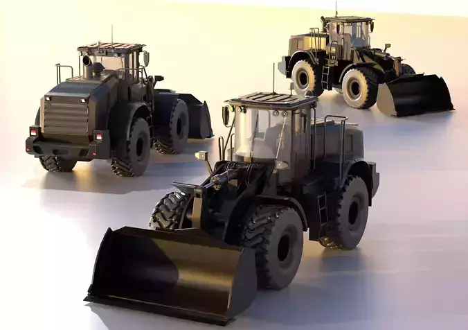 Wheel Loader Black Low-poly 3D model