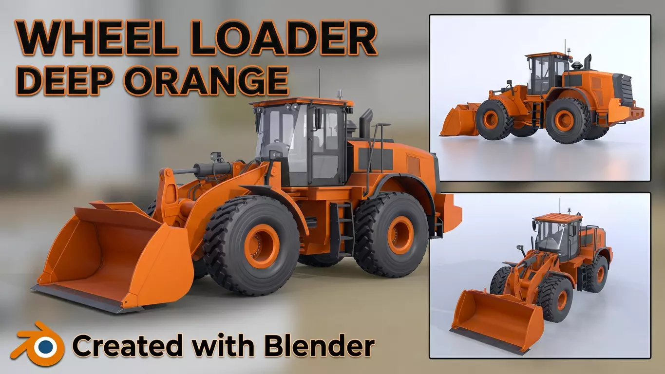 Wheel Loader Deep Orange Low-poly 3D model