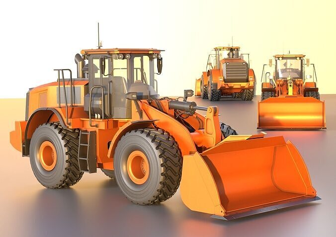 Wheel Loader Deep Orange Low-poly 3D model