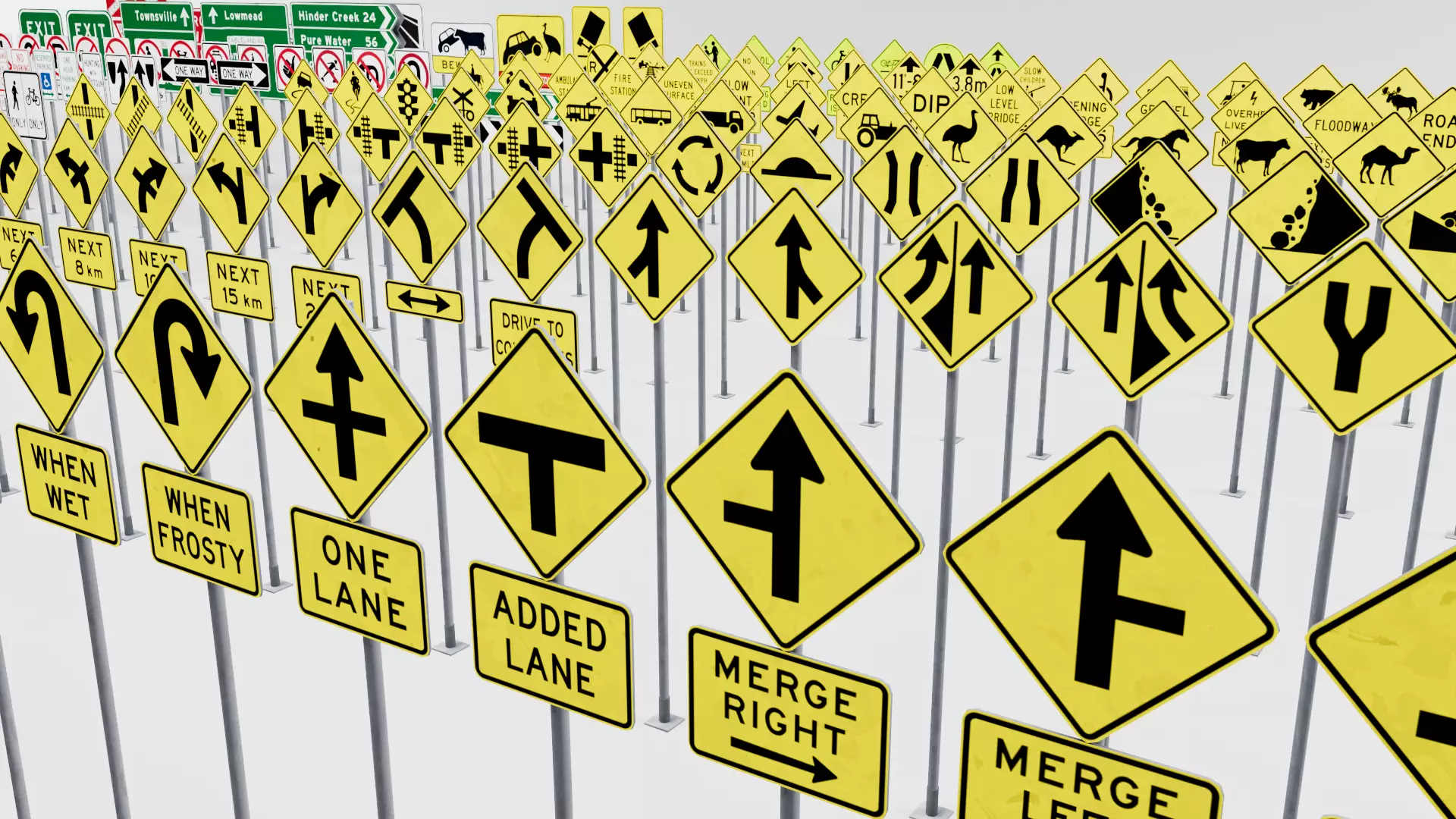 American Road Sign Pack Low-poly 3D model_0