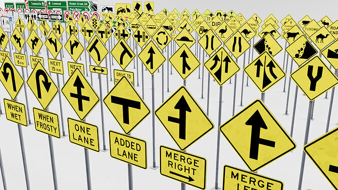 American Road Sign Pack Low-poly 3D model