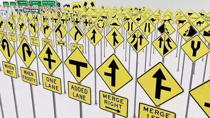 American Road Sign Pack Low-poly 3D model