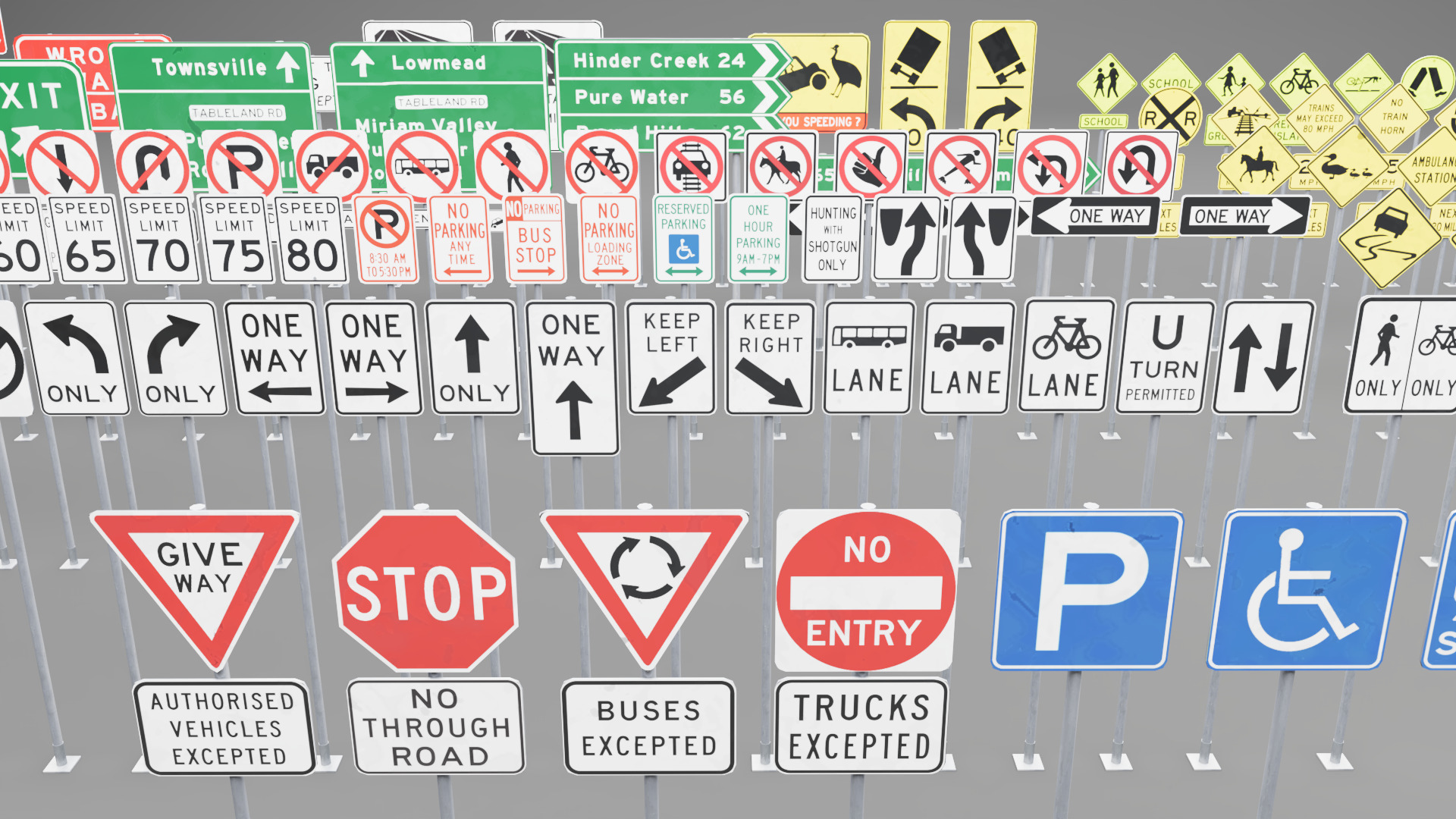 American Road Sign Pack Low-poly 3D model_3