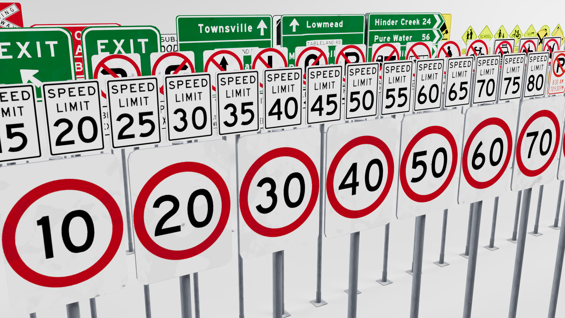 American Road Sign Pack Low-poly 3D model_1