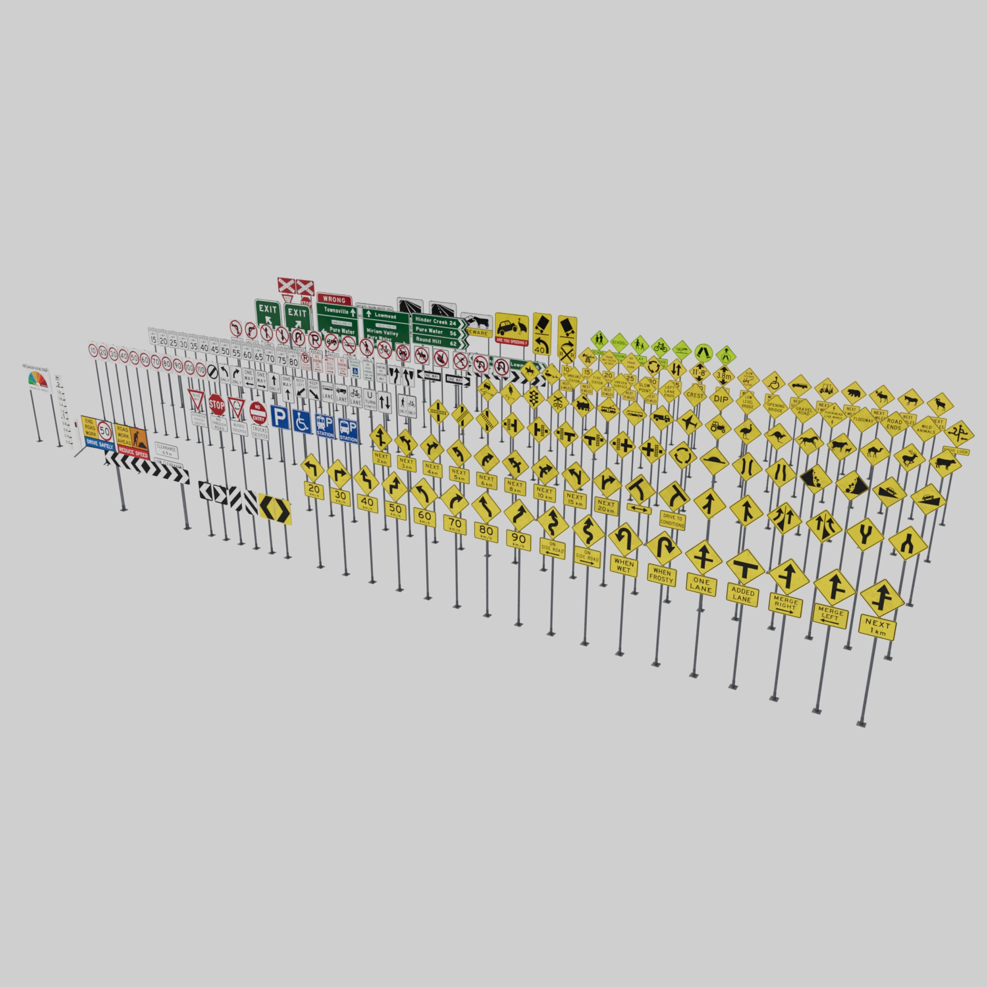 American Road Sign Pack Low-poly 3D model_4