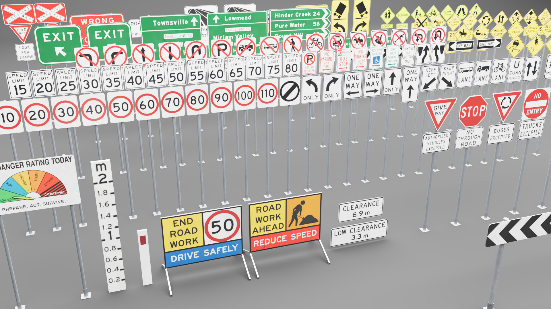American Road Sign Pack Low-poly 3D model_2