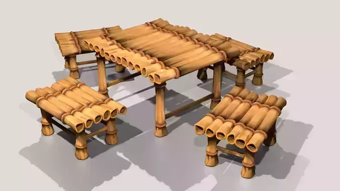 Stylized Bamboo Table and Stools Set