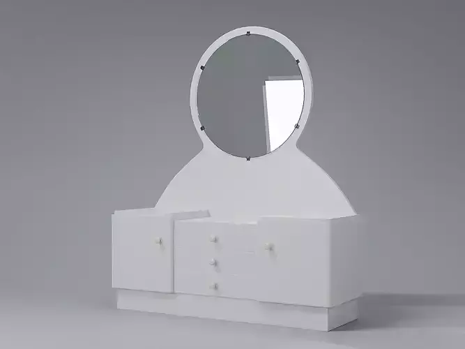 3D model of a vintage dresser with round mirror three drawers