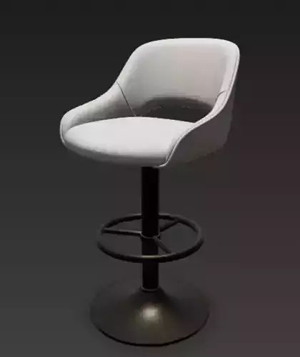 Contemporary Bar Stool Black Metal Base White Cushion 3D Model