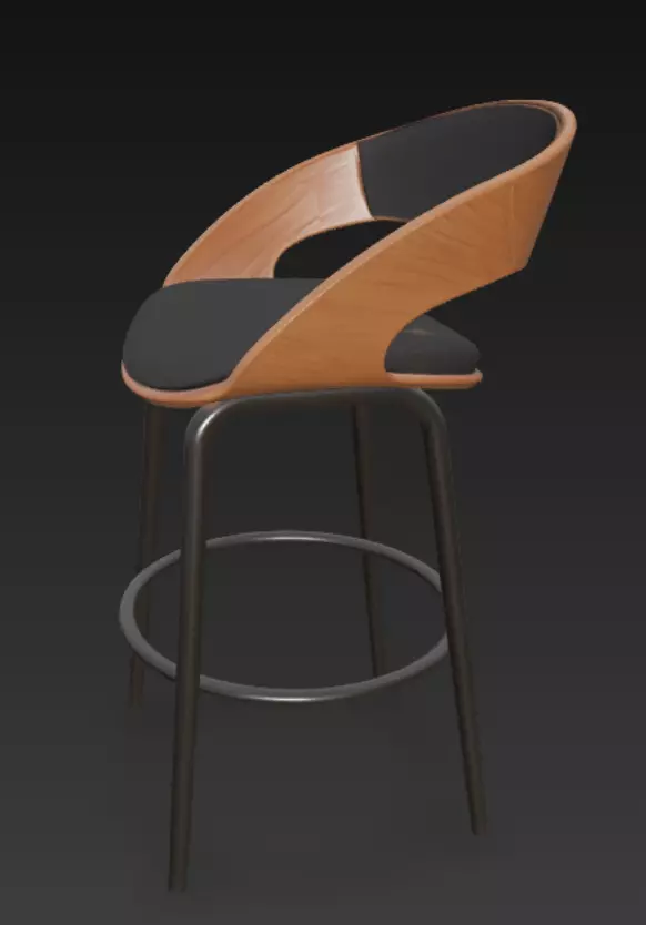 Modern Curved Bar Stool Wood and Black Metal 3D Model Free 3D model
