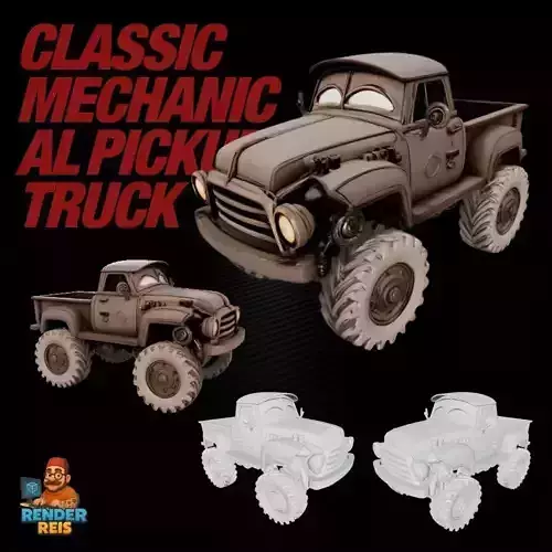 Vintage Mechanical Pickup Truck Model 3D print model