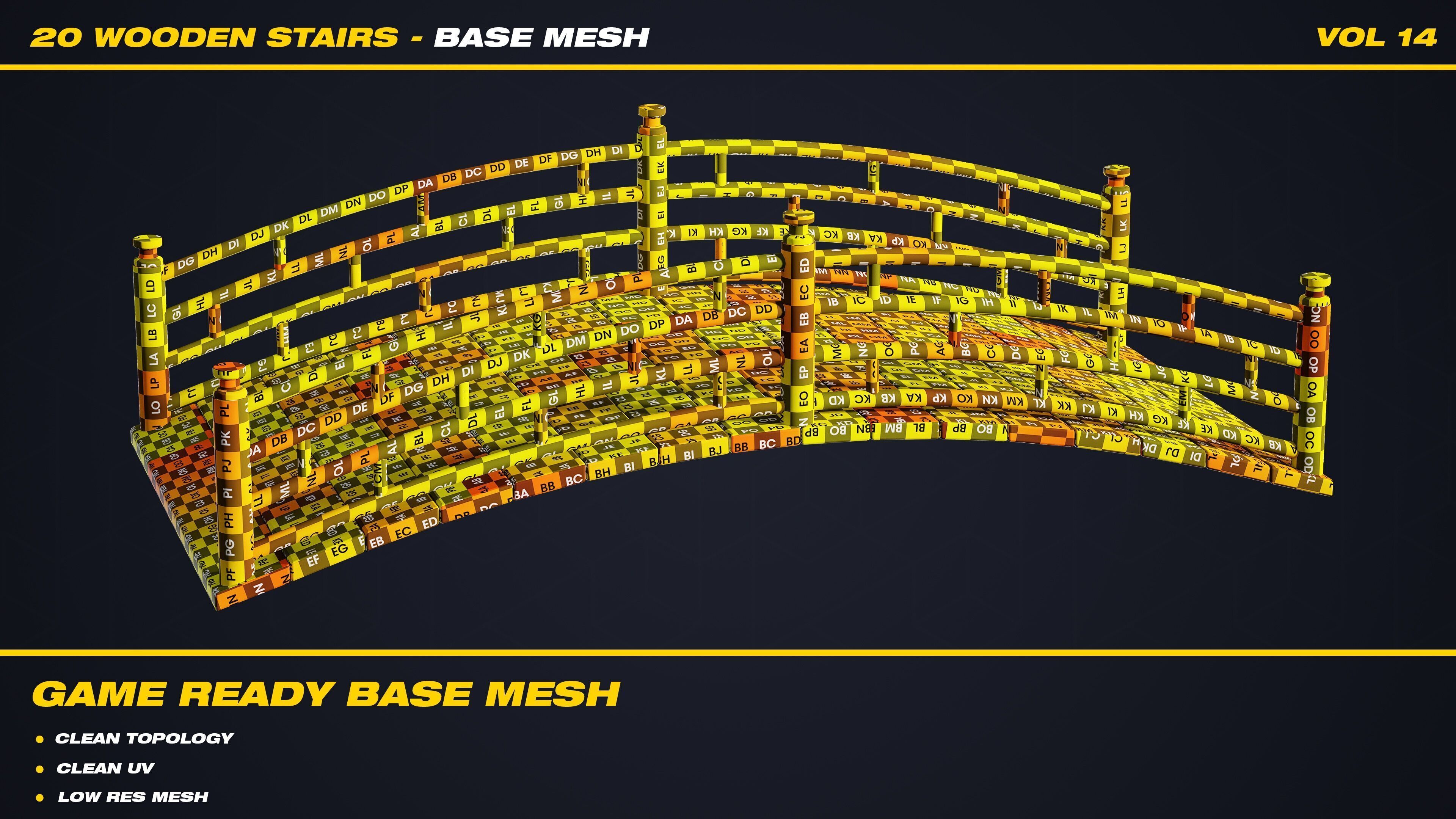 20 Wooden Stairs Base Mesh - VOL 14 - Game Ready Low-poly 3D model_12
