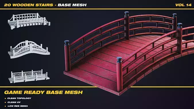 20 Wooden Stairs Base Mesh - VOL 14 - Game Ready