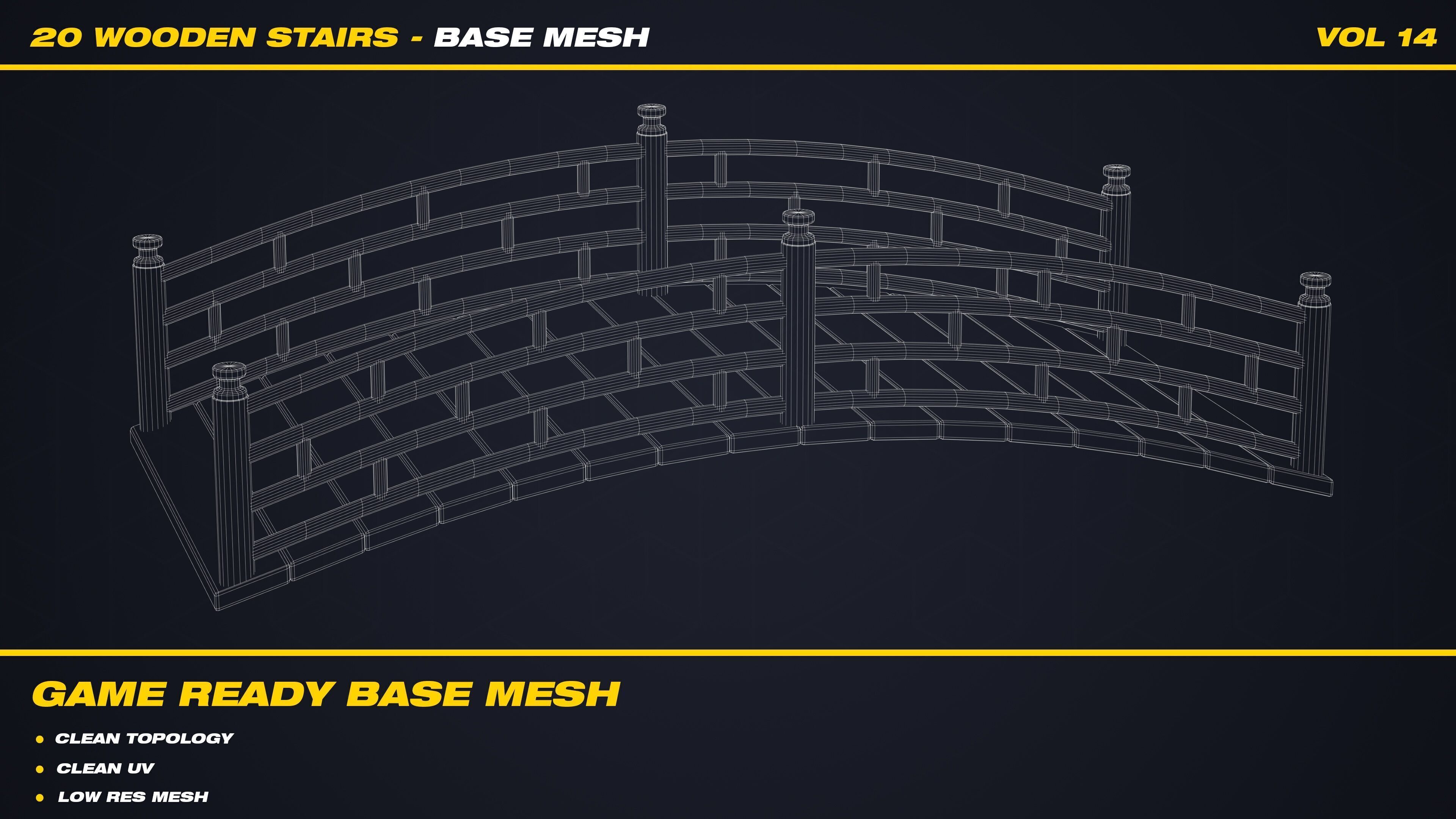 20 Wooden Stairs Base Mesh - VOL 14 - Game Ready Low-poly 3D model_6