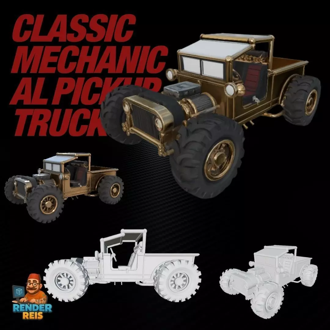Classic Mechanical Pickup Truck 3D print model