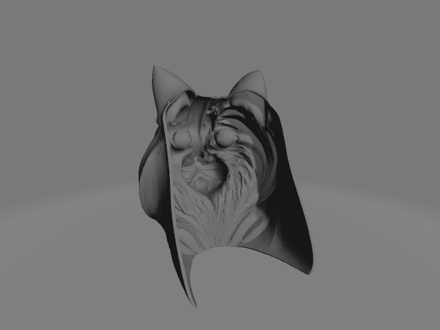 Stylized Split Cat Head Sculpture Mask Ring Set 3D print model_1