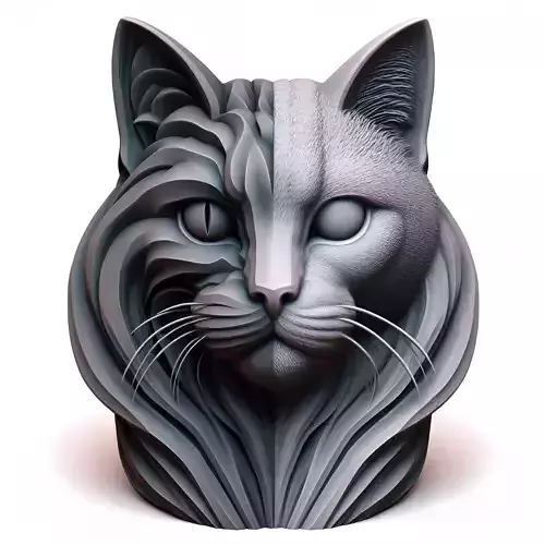 Stylized Split Cat Head Sculpture Mask Ring Set 3D print model Stylized Split Cat Head Sculpture Mask Ring Set 3D print model