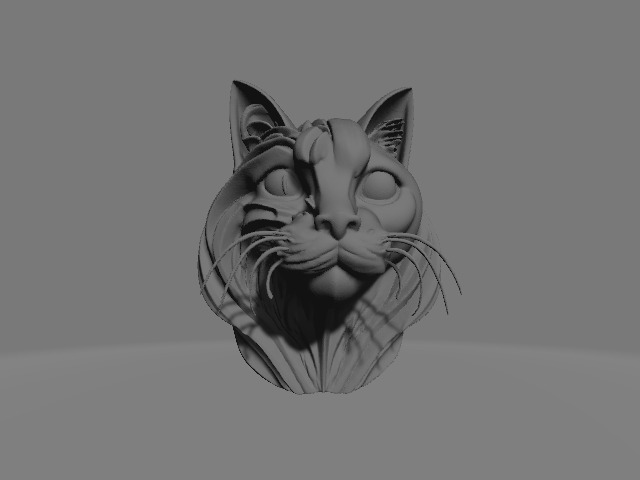 Stylized Split Cat Head Sculpture Mask Ring Set 3D print model_7