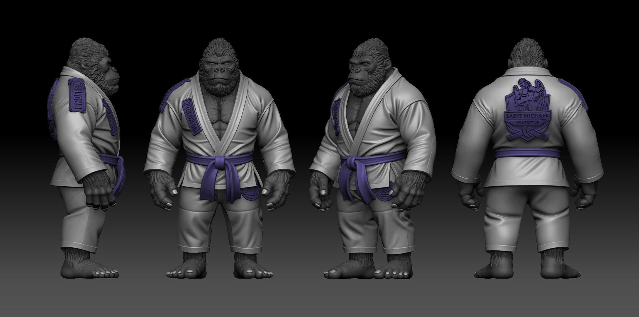 Gorilla Jiu-Jitsu Fighter BJJ Miniature Statue for 3D Printing 3D print model_16